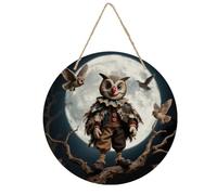 Welcome Door Sign Arches Moon & Gravestone Clown Wooden Hanging Sign Round Wall Art Decor Rustic Front Door Hanger for Indoor Outdoor Farmhouse Home Porch Window Decor