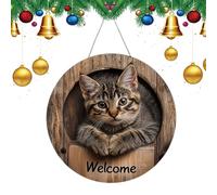 Welcome Door Sign - Wooden Welcome Front Door Sign - Indoor Outdoor 2D Pendant Cat Theme for Balcony Cafe Classroom Bedroom Birthday Party