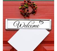 Welcome Door Sticker Letterbox Decal - Black Vinyl Sign for Front Door, Letter Box, Window Wall. Cute Heart Shop Entrance Decor, Home, Office or Business. Waterproof Removable UK Sign Delivery 16.5cm