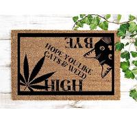 Welcome Doormat Black Cat and Weed Design Cool Door Mat Hope You Like Cats and Weed Front Door Rug Weed Dope Pot Welcome Mat Black Cat Weed 30X18 Inch