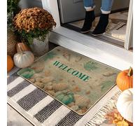 Welcome Doormat, Green Pumpkin & Leaf Outdoor & Indoor Mat for Autumn Decor, Rubber Waterproof Non-Slip Dust Absorbent Entrance Mats, Easy Clean 29x17 Inch