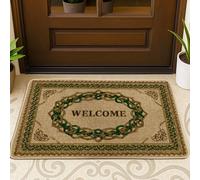 Welcome Doormat Stylish Green Indoor Outdoor Decorative Area Rug Classic Design for Everyday Use, Non-Slip, Dust Absorbing Easy to Clean, 29"x17"
