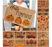 Welcome Doormat Thanksgiving Hello Pumpkin Fall Door Mats,Outdoor Autumn Front Door Mat,Porch Home Halloween Doormats Décor,Rustic Farmhouse Indoor Kitchen Entrance Non Slip Rugs (A, 60x40cm)