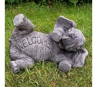 Welcome Elephant Amusing Laying On Side Garden Ornament, Stone Cast Animal by DGS Statues, reclining elephant ornament outdoor