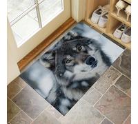 Welcome Entrance Doormat - Indoor Kitchen Bedroom Floor Mat, Frog Lion Wolf Home Design Dirt Trapperdirt Trapper Non-Slip Bathroom Mat Carpet, Absorptive Rubber Door Mat Black Gray Wolf-Gray 50X80Cm