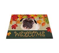 Welcome Fall With My Favorite Dog Cute Pug Hound, Maple Leaf Harvest Season Doormat Funny Welcome Mat Non-Slip Indoor Outdoor Mats For Bedroom Entry Office 40X60Cm