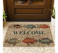 Welcome Fish Doormat, Colorful Aquatic Entrance Mat for Outdoor & Indoor Decor, Non-Slip Rubber Waterproof Dust Control Doormats, Easy to Clean 29x17 Inch