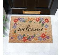 Welcome Floral Border Coir Doormat (60 x 40cm) Artsy Mats Brown 40cm x 60cm