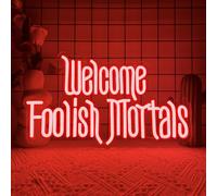 Welcome Foolish Mortals Neon Sign,Dimmable Spooky Gothic Haunted Mansion Coffin LED Neon Signs for Wall Decor,USB Powered Led Neon Light for Halloween Party Haunted House Man Cave Birthday