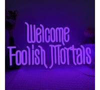 Welcome Foolish Mortals Neon Sign,Dimmable Spooky Gothic Haunted Mansion Decor LED Neon Signs for Party Haunted House Man Cave Birthday Christmas Gifts(16.1 * 9.4in) (Purple)