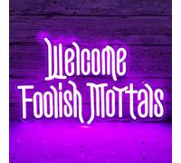 Welcome Foolish Mortals Neon Sign for Party Decor, Dimmable Gothic Haunted Mansion Led Neon Signs for Wall Decor Spooky Purple neon lights for Party Haunted House Man Cave Birthday Christmas Gifts