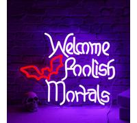 Welcome Foolish Mortals Neon Sign Halloween LED Neon Signs for Wall Decor Halloween Neon Light USB Light Up Sign for Halloween Decor Halloween Party Decoration,Door,Windows,Bar,Man Cave