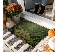 Welcome Ghosts Doormat, Green Halloween Door Mat for Outdoor & Indoor Entryway Rustic Decor, Rubber Waterproof Non-Slip Dust Absorbent Front Mats, Easy Clean 29x17 Inch