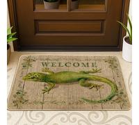 Welcome Green Gecko Doormat, Outdoor & Indoor Entryway Decor, Cute Lizard Design for Spring, Eco-Friendly Non-Slip Rubber, Easy to Clean Dust Absorbent 29x17 Inch