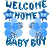 Welcome Home Baby Shower Balloons - 38Pcs Blue Welcome Home Baby Boy Latex Balloons Banner Decorations For Family Gender Reveal Backdrop Birthday Decorations Christening Wedding