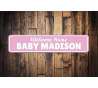 Welcome Home Baby Sign Custom Newborn Name Decor Personalized Metal Infant Room Gift Baby Nursery Room Sign Outdoor Street Sign/Subway Sign 4x16 inch