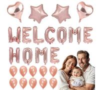 Welcome Home Balloons Decoration Rose Gold Balloons Welcome Return Leaf Latex Wall Decorations for Home Decoration/Family Party/Parents/Friends/Students/Soldiers 25 Pieces