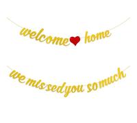 Welcome Home Banner and We Missed You So Much Banner, Party Banner Bunting Decorations, Reusable, for Home Decoration, Wedding Christmas, Military Return Party Decorations(Pre-Strung)