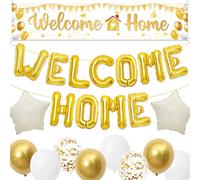 Welcome Home Banner Decorations Backdrop - Welcome Home Balloons Large Yard Banners, Military Relatives Returning Housewarming Background Decor for Homecoming Family Party Indoor Outdoor (White gold)