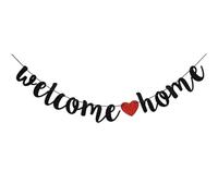 Welcome Home Banner, Welcome Back Decoration, Black Glitter Party Sign, Home Coming Home Decoration Banner Family Theme Party Supplies (Black, One Size)