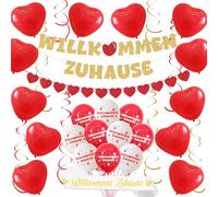 Welcome Home Decoration Garland Balloons - Welcome Home Decoration Heart Banner Balloons and Sash for Baby Shower Reception Family Celebrations (Red)