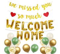 Welcome Home Decorations Balloons Banner - 28 Pcs Gold Banner Foil Balloons Welcome Home We Will Missed You for Homecoming Family Military Relatives Returning Party Decor Supplies