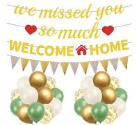 Welcome Home Decorations Balloons Banner - 28 Pcs Gold Welcome Home Banner, We Will Missed You Banners Sage Green Latex Balloon for Housewarming Homecoming Family Baby Shower Party Supplies