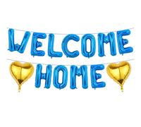 Welcome Home Decorations Balloons Banners - 13 Pcs Gender Reveal Party Decoration Blue Glitter Welcome Home Letter Banner Love Foil Balloon for Graduation Leaving Baby Shower Themed Party Supplies