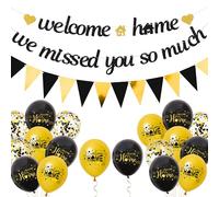 Welcome Home Decorations Banner Kit - We Missed You So Much Garland Bunting Balloon Black Gold, Home Sign Balloons for Military Return Welcome Back Party Supplies