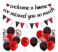 Welcome Home Decorations Banner Kit - We Missed You So Much Garland Bunting Balloon Black Red, Home Sign Balloons for Military Return Welcome Back Party Supplies