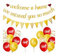 Welcome Home Decorations Banner Kit - We Missed You So Much Garland Bunting Balloon Gold, Home Sign Balloons for Military Return Welcome Back Party Supplies
