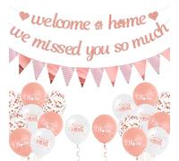 Welcome Home Decorations Banner Kit - We Missed You So Much Garland Bunting Balloon Rose Gold, Home Sign Balloons for Military Return Welcome Back Party Supplies