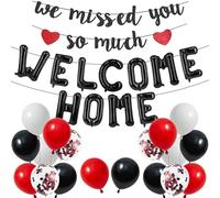 Welcome Home Decorations Banners Balloons - 32 Pcs Black Red Heart We Missed You So Much Letter Foil Balloons Latex Balloon for Homecoming Family Military Relatives Returning Party Decor Supplies
