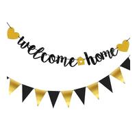 Welcome Home Decorations - Black and Gold Banner Set for Returning Celebration, Military Deployment, Housewarming, Retirement, Homecoming Party Decor for Men, Women, and Families