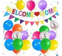 Welcome Home Decorations,Color Welcome Home Balloons Banners Set,Rainbow Welcome Home Glitter Banner with Confetti Balloons,Pennant Flag Bunting for Home Family Baby Shower Welcome Back Party Supplies