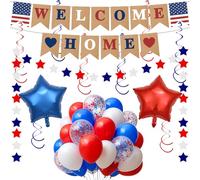 Welcome Home Decorations, Pre-Strung Welcome Home Banner & Balloons Kit with Star Garland | Military Homecoming Supplies for Soldier Army Marine Daddy