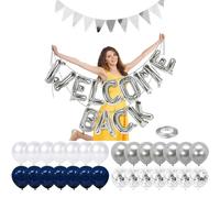 Welcome Home Decorations, Welcome Home Balloons and Banners Set, Blue and White Balloons with Silver Accents for Military Homecoming, Baby Shower, Housewarming Parties