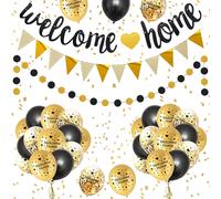 Welcome Home Decorations, Welcome Home Banners Balloons Set,Black Gold Glitter B