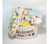Welcome Home Dog Gift Basket - New Puppy Keepsake Box with Promise Card, Woven Storage, Bandana & Toys - The Perfect Dog Adoption Gift, A Thoughtful Gift for New Pet Owners