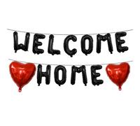 Welcome Home Foil Balloons Banner with Red Heart Balloon, Welcome Home Party Decorations for New Home Baby Shower We Missed You Family Party Supplies - Black Red