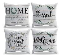Welcome Home Sweet Home Blessed Wreath Throw Pillow Cover Pillowcase Farmhouse 18x18 Inch Set of 4 Decor for Sofa Bed Couch Home Bedroom Gifts for Housewarming