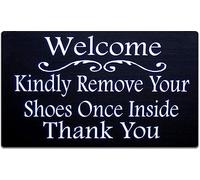 Welcome Kindly Remove Your Shoes Once Inside Thank You Metal Tin Sign Home Decor Door Wall Hanger Keep Clean Manners Take Off Shoes 8x12 inch