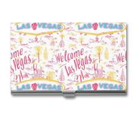 Welcome Las Vegas Business Card Wallet Credit Card Holder Metal Square Small Pocket Purse