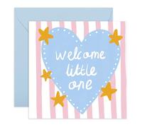 Welcome Little One Card - Cute Heart & Stars - Baby Girl Congratulations Card - Baby Shower, Newborn, Girls, Niece, Her, She, Family, Goddaughter, Granddaughter - Comes with Fun Stickers