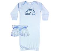 Welcome Little One Rainbow Baby Layette Gown One-Piece Gift Set With Knitted Booties (Baby Blue)