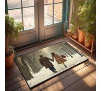 Welcome Mat Fall A Couple Walks Hand In Hand On A Snowy Path Doormat Outdoor Fall Decor Welcome Indoor Mat(50X80CM)