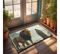 Welcome Mat Fall A Man Stands Before A Majestic Lion In A Mountainous Landscape Doormat Outdoor Fall Decor Welcome Indoor Mat(65X90CM)