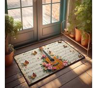 Welcome Mat Fall Floral Harmony: A Guitar Amidst Music Notes And Butterflies Doormat Welcome Mats Indoor Fall Mats For Front Door(65X90CM)