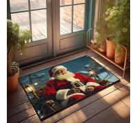 Welcome Mat Fall Santa Claus Sitting On His Sleigh In Winter Scenery Doormat Outdoor Fall Decor Welcome Indoor Mat(40X60CM)
