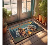 Welcome Mat Fall Two Bears Enjoying A Nightly Campfire With Beer Doormat Welcome Mats Indoor Fall Mats For Front Door(40X60CM)